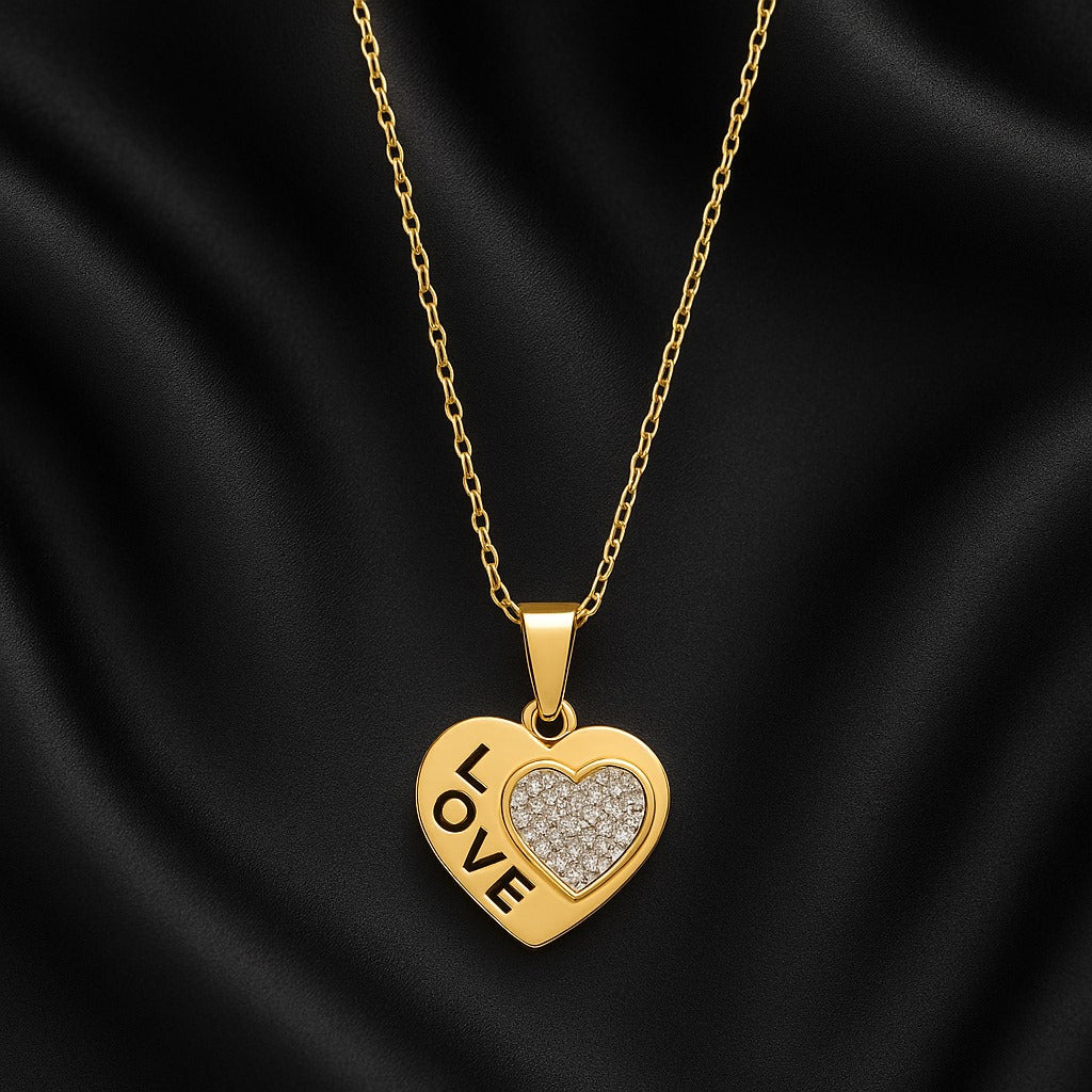 Love Heart Pendant Necklace – Gold Finish with Crystal Detailing