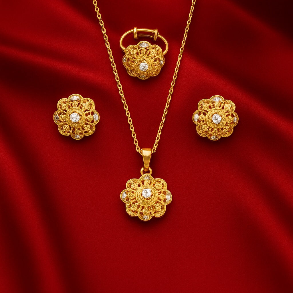 24K Handmade Gold Plated Floral Jewelry Set