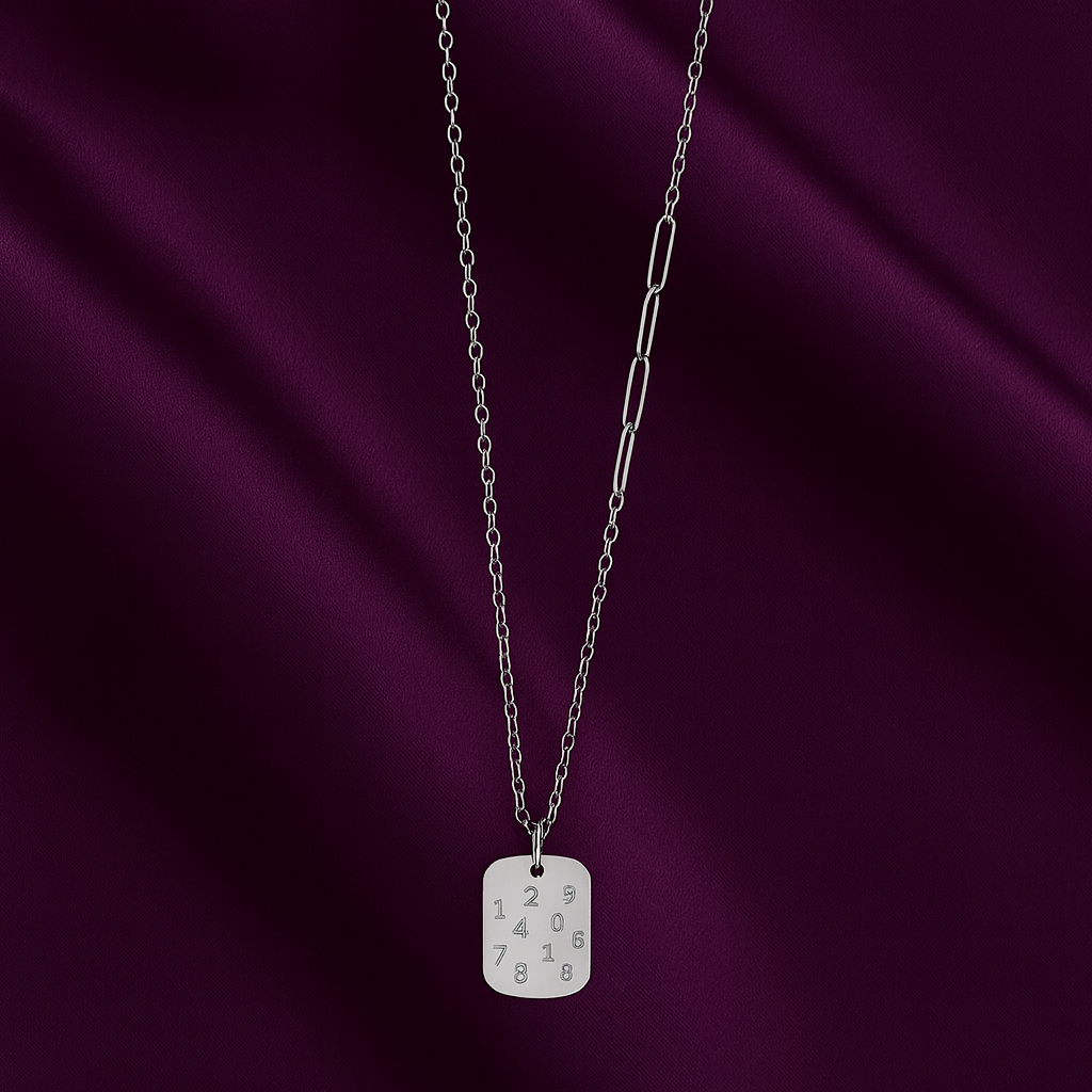 Men’s Stainless Steel Number Tag Necklace – Minimalist Silver Chain Pendant