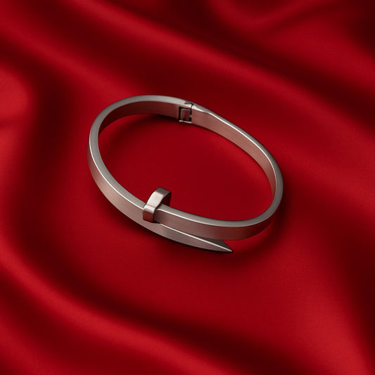 Stainless Steel Nail Design Bracelet – Modern Silver Unisex Style