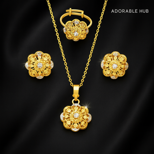 24K Handmade Gold Plated Floral Jewelry Set