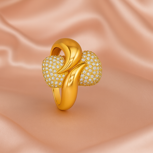 Gold Statement Ring with Crystal Pave Detailing