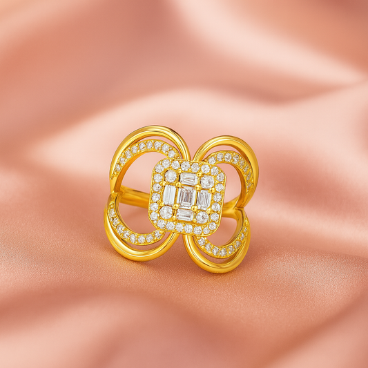 Gold Plated Diamond Cocktail Ring with Geometric Design