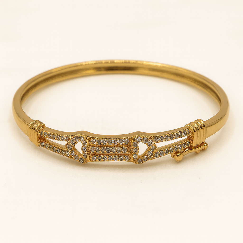 Gold-Plated Heart Cutwork CZ Bangle for Women