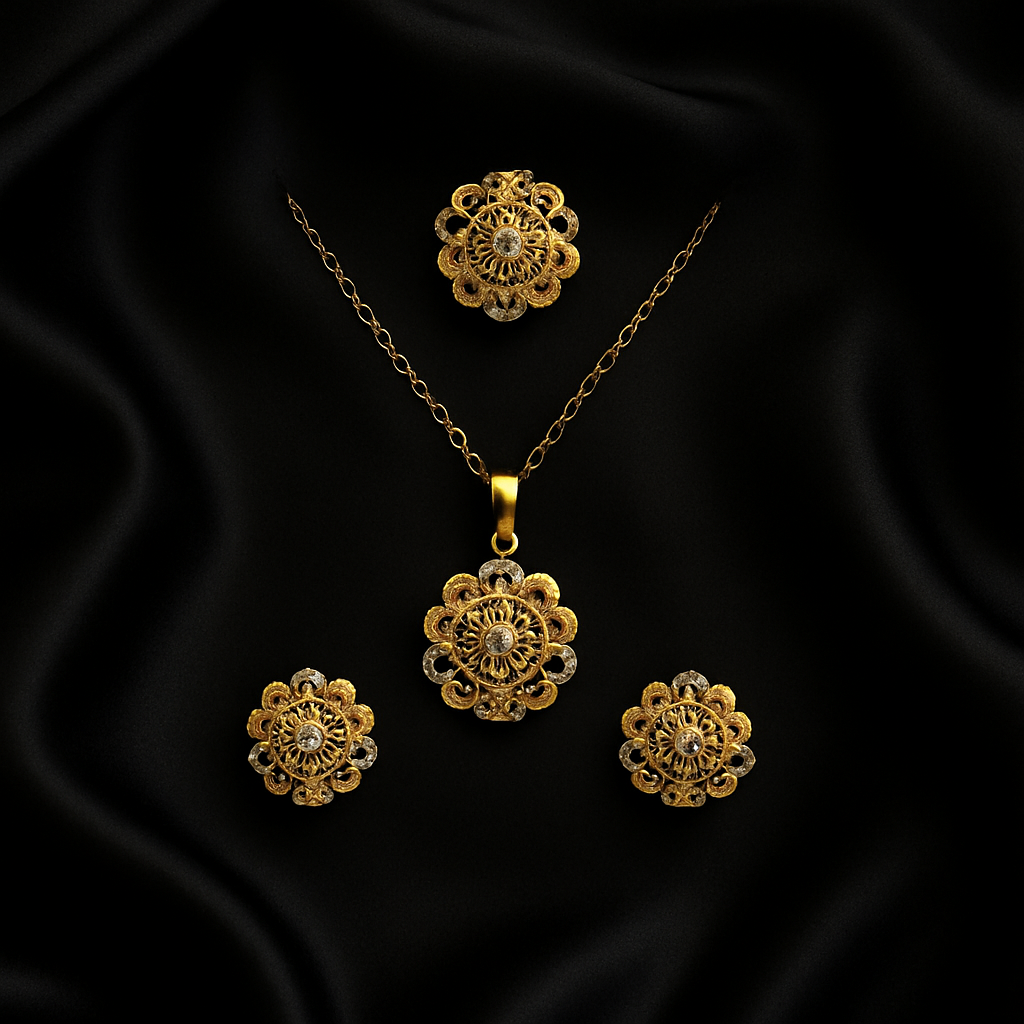 Handcrafted 24K Gold-Plated Floral Jewelry Set – Necklace & Earrings