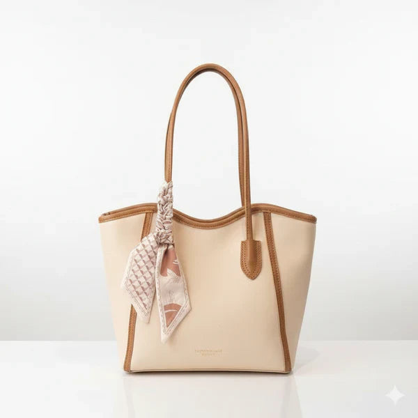 Elegant Scarf Accent Premium Leather Tote Bag for Women AH-036