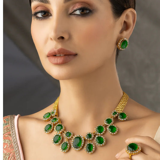 Handcrafted 24k Gold Plated Stone Necklace Set