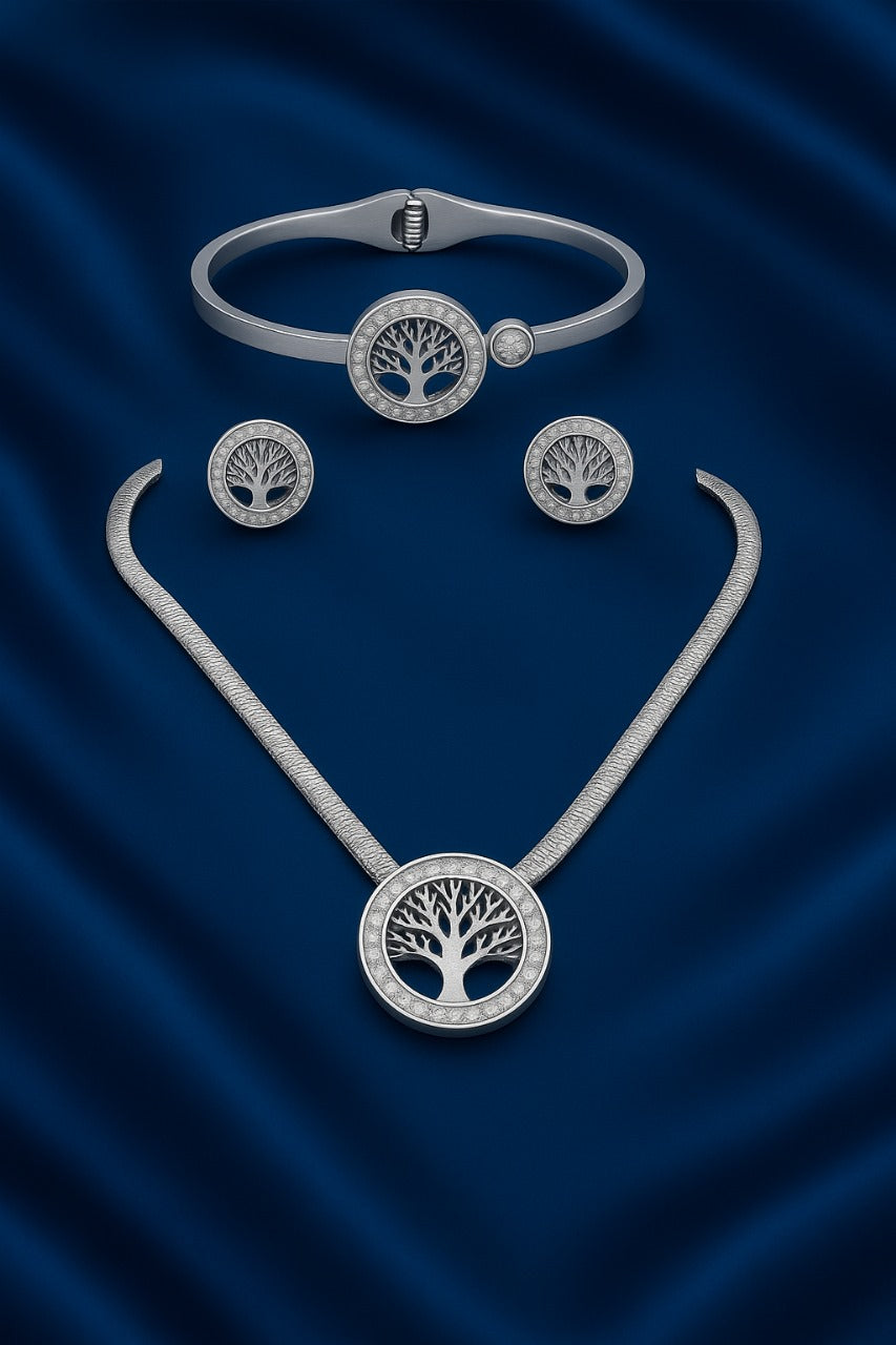 Elegant Tree of Life Silver Jewelry Set for Women