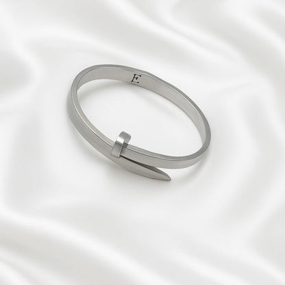 Stainless Steel Nail Design Bracelet – Modern Silver Unisex Style