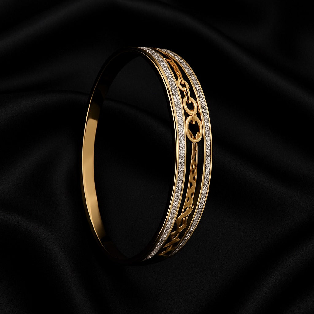 Gold-Plated Stainless Steel Geometric Cutout Bangle