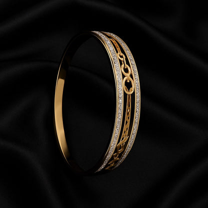 Gold-Plated Stainless Steel Geometric Cutout Bangle