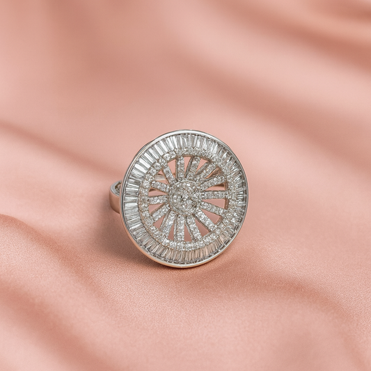 Luxury Round Diamond Cocktail Ring in Silver Finish