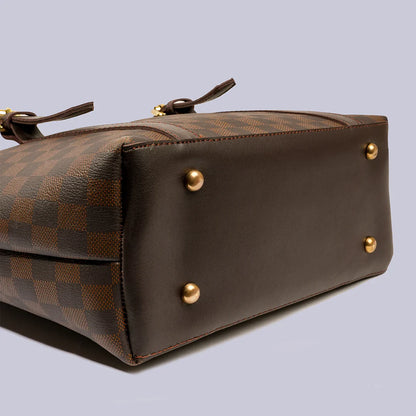 Classic Brown Checkered Tote Bag – Premium PU Leather
