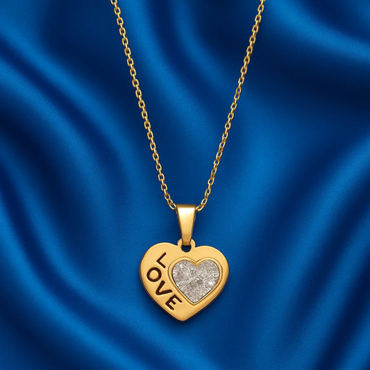 Love Heart Pendant Necklace – Gold Finish with Crystal Detailing