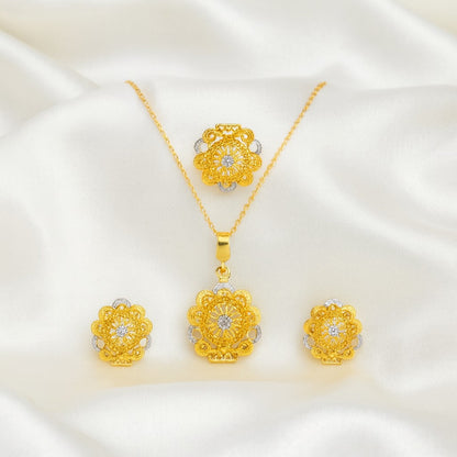Handcrafted 24K Gold-Plated Floral Jewelry Set – Necklace & Earrings