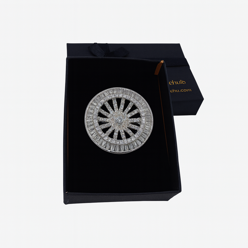 Luxury Round Diamond Cocktail Ring in Silver Finish