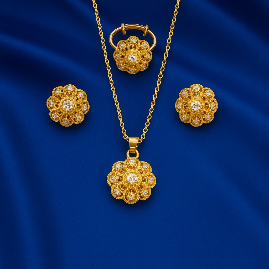 24K Handmade Gold Plated Floral Jewelry Set