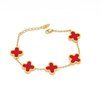 Red Clover Charm Bracelet – Elegant Gold-Plated Chain for Women | Adorable Hub