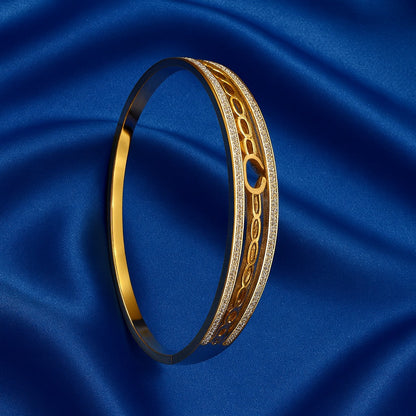 Gold-Plated Stainless Steel Geometric Cutout Bangle