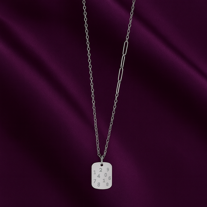 Men’s Stainless Steel Number Tag Necklace – Minimalist Silver Chain Pendant