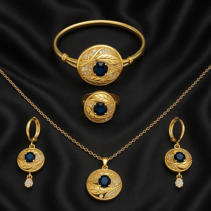 Luxury Blue Stone Gold-Plated Jewelry Set for Women