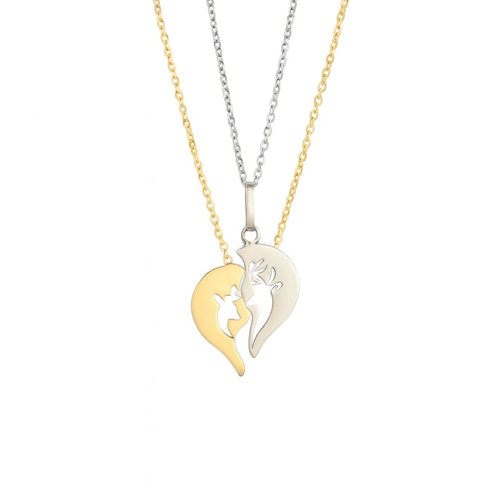 Couple Dual-Tone Heart Pendant Necklace – Silver & Gold Love Design