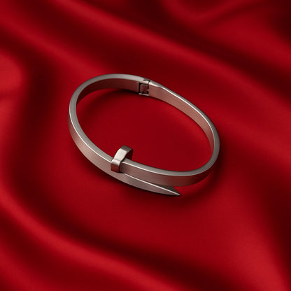 Stainless Steel Nail Design Bracelet – Modern Silver Unisex Style