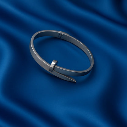 Stainless Steel Nail Design Bracelet – Modern Silver Unisex Style
