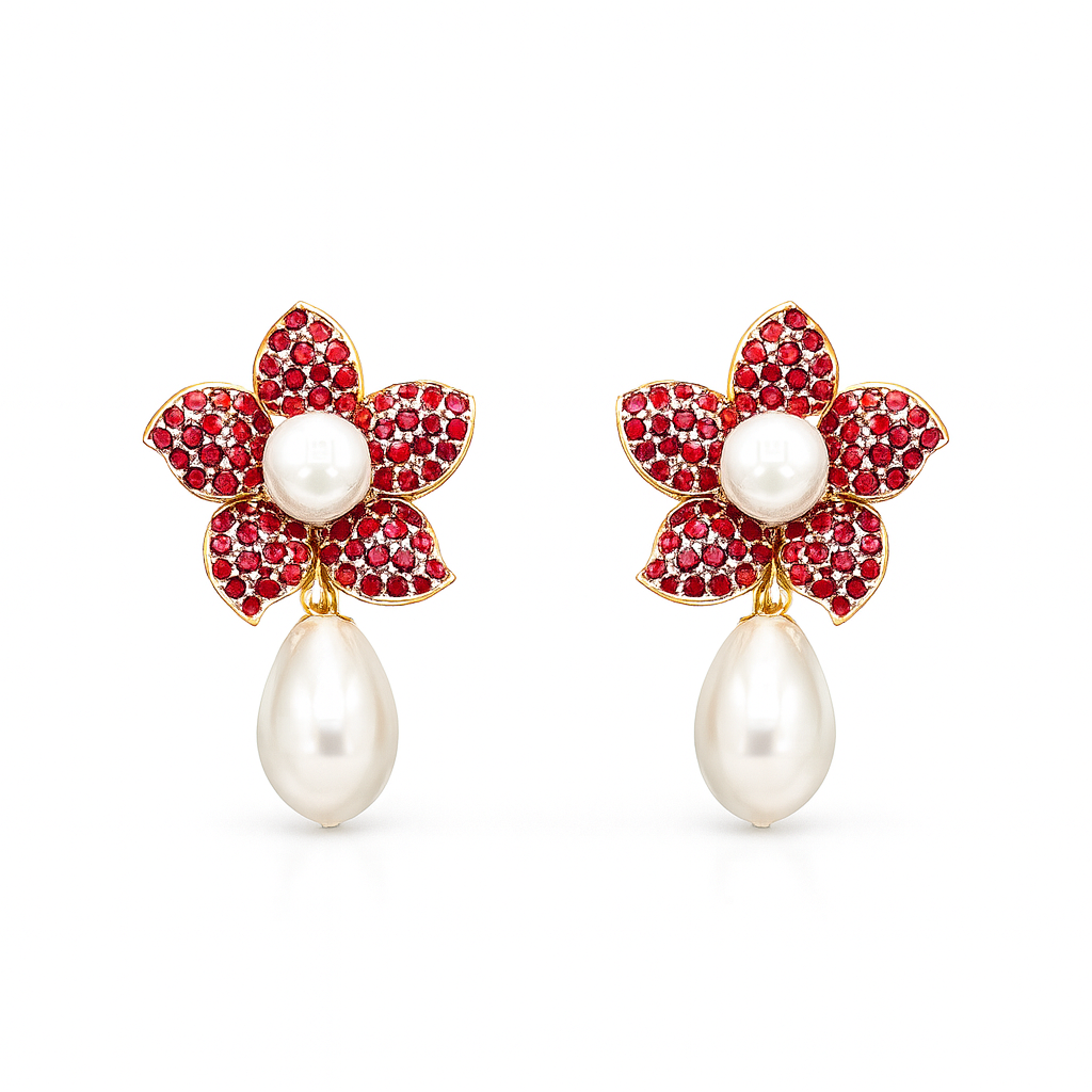 Elegant Floral Pearl Drop Earrings for Women