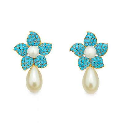 Elegant Floral Pearl Drop Earrings for Women