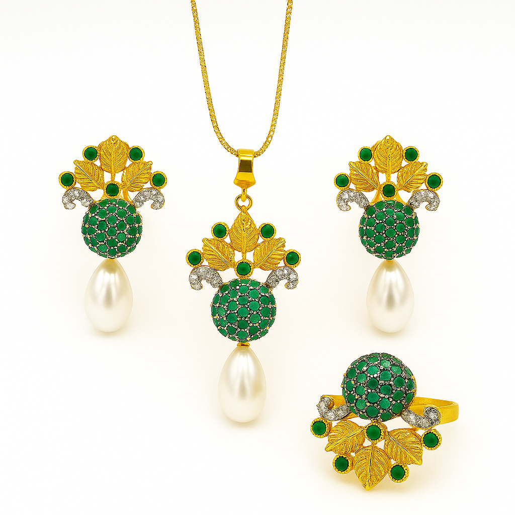 Gold Plated Pearl Jewelry Set for Women – Multi Colors