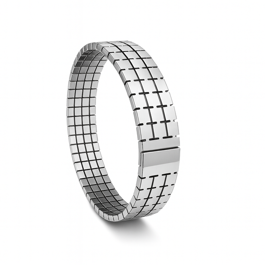 Classic Silver-Tone Grid Bracelet – Unisex Modern Design