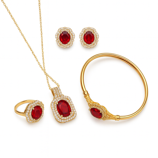 Luxury Red Crystal Gold-Plated Jewelry Set for Women