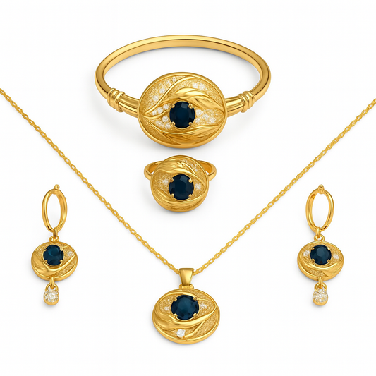 Luxury Blue Stone Gold-Plated Jewelry Set for Women