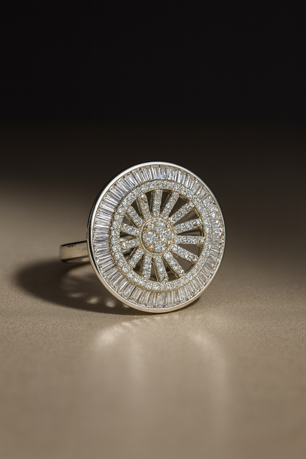 Luxury Round Diamond Cocktail Ring in Silver Finish