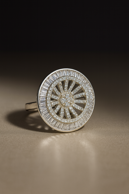 Luxury Round Diamond Cocktail Ring in Silver Finish