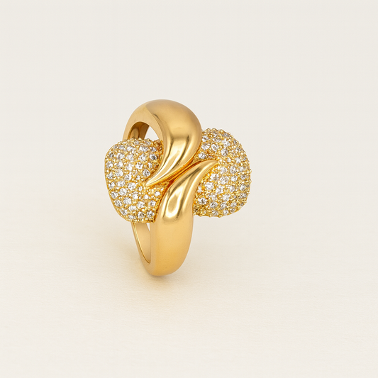 Gold Statement Ring with Crystal Pave Detailing