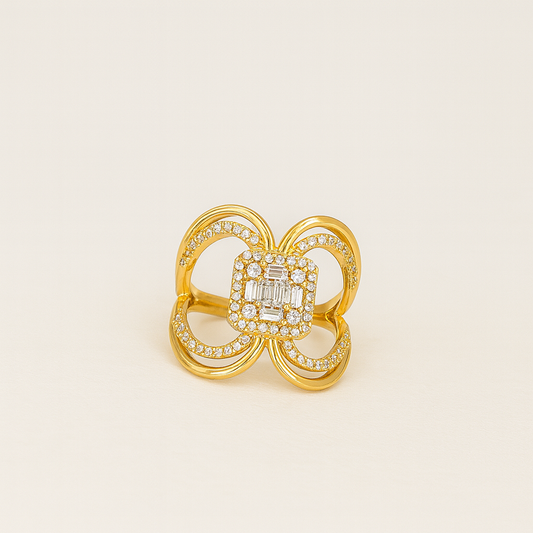 Gold Plated Diamond Cocktail Ring with Geometric Design