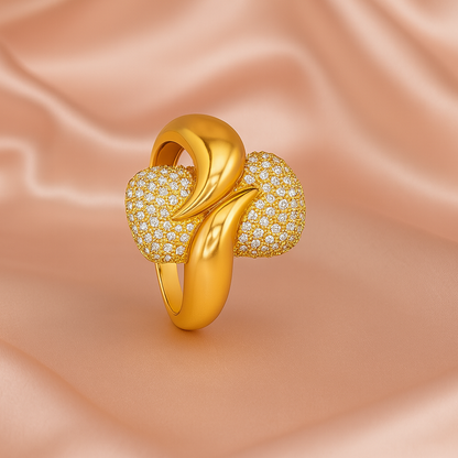 Gold Statement Ring with Crystal Pave Detailing