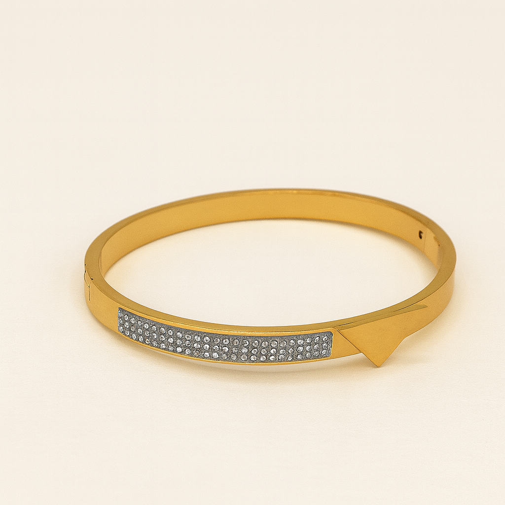 Gold-Plated Arrow Bangle with Diamond Stones