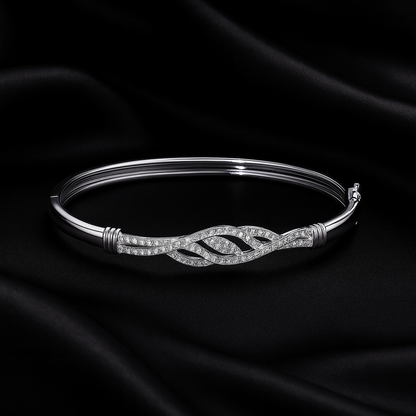 Silver-Tone CZ Leaf Cutwork Bangle for Women