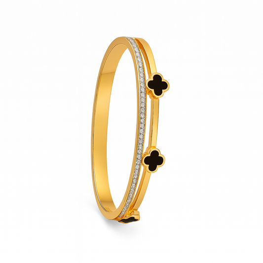 Gold-Plated Clover Design Stainless Steel Bangle