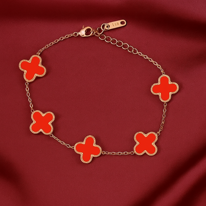 Red Clover Charm Bracelet – Elegant Gold-Plated Chain for Women | Adorable Hub