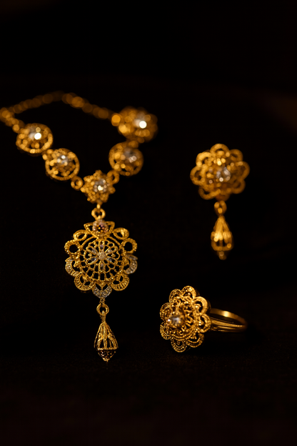 Handcrafted 24K Gold-Plated Floral Necklace & Earrings Set