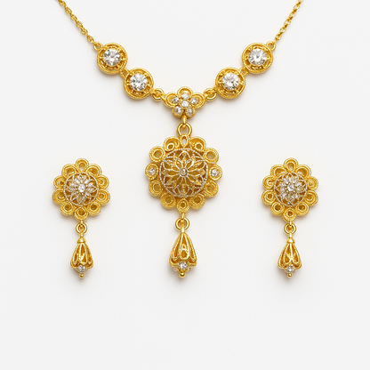 Handcrafted 24K Gold-Plated Floral Necklace & Earrings Set