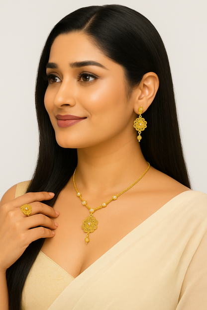 Handcrafted 24K Gold-Plated Floral Necklace & Earrings Set