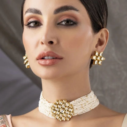 Handcrafted 24k Gold Plated Pearl Choker Necklace Set