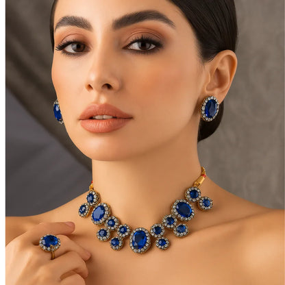 Handcrafted 24k Gold Plated Stone Necklace Set