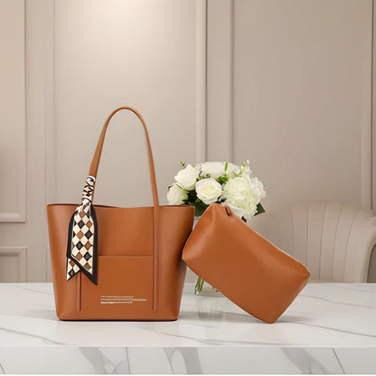 Elegant PU Leather Tote Bag with Scarf & Mini Pouch AH-031