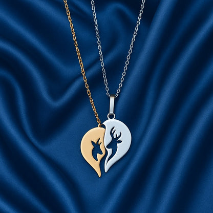 Couple Dual-Tone Heart Pendant Necklace – Silver & Gold Love Design